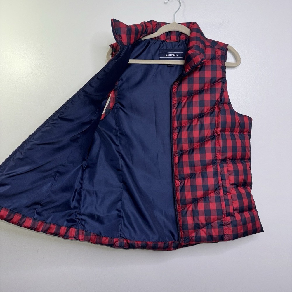 Lands End Puffer Vest Womens Large Down Filled Buffalo Plaid Check Red Blue - Picture 3 of 5